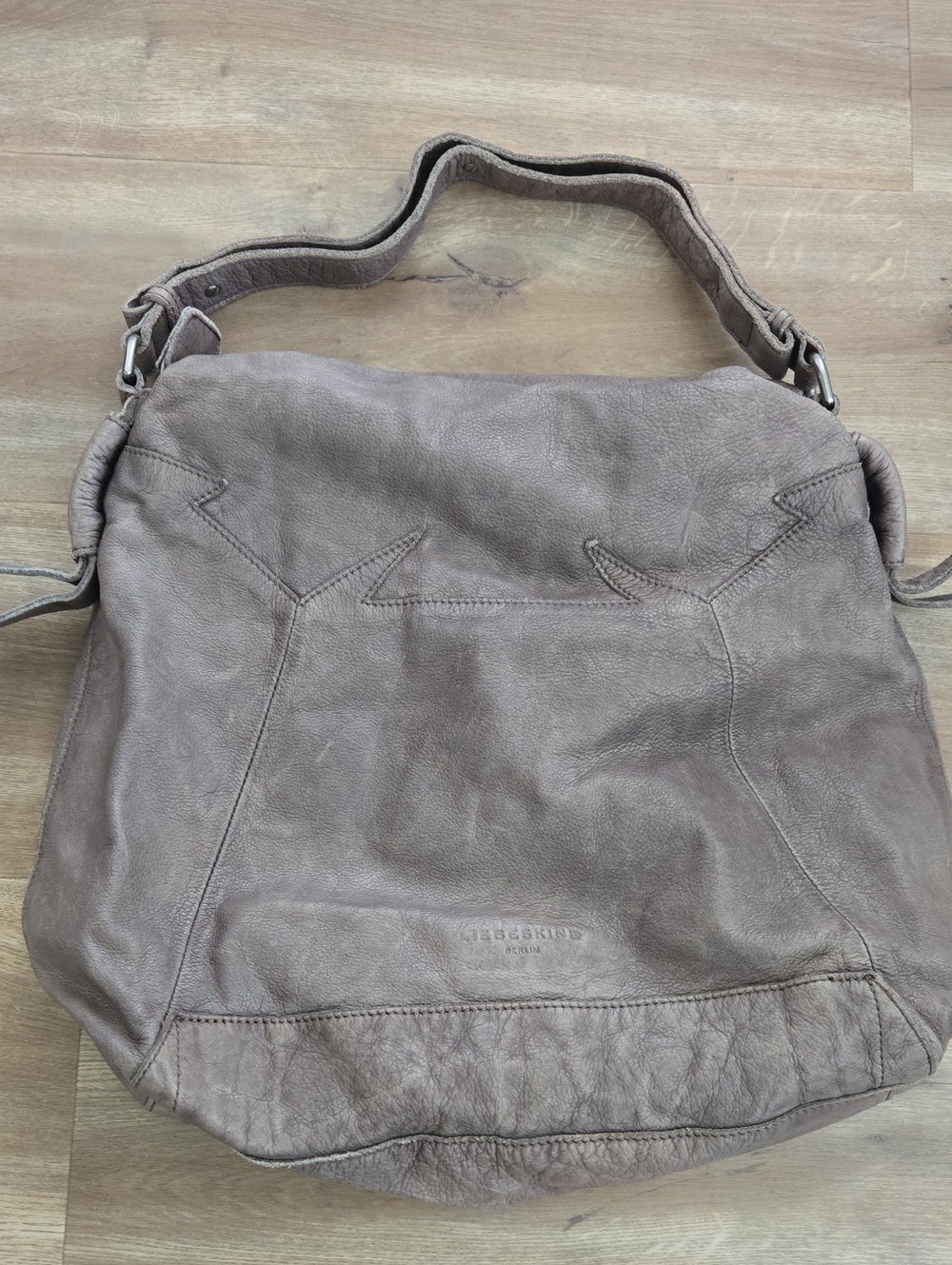 Liebeskond Soft Taupe/Gray Leather Hobo Shoulder Bag